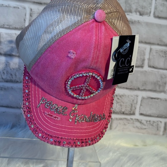 Custom hand Rhinestoned Peace & Kindness  Ponytail Trucker Hat – NWT ✨ - Picture 3 of 5